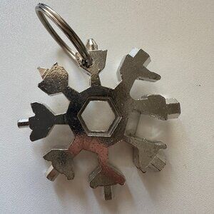 Portable Bike Tool Key Chain - Snow Flake - Silver - 2.25"